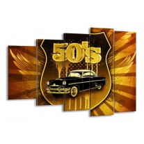 Glas schilderij Oldtimer | Goud, Zwart, Bruin | 150x100cm 5Luik