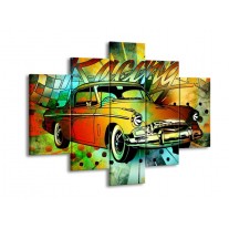 Canvas schilderij Oldtimer | Groen, Geel, Rood | 150x105cm 5Luik