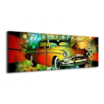 Canvas schilderij Oldtimer | Groen, Geel, Rood | 150x50cm 3Luik
