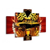 Canvas schilderij Oldtimer | Geel, Rood, Zwart | 150x105cm 5Luik