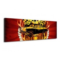 Canvas schilderij Oldtimer | Geel, Rood, Zwart | 150x50cm 3Luik