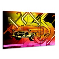 Canvas schilderij Oldtimer | Geel, Rood, Roze | 165x100cm 3Luik