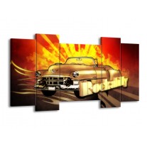 Canvas schilderij Oldtimer | Geel, Rood, Zwart | 120x65 5Luik