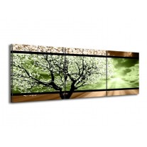 Glas schilderij Boom | Bruin, Groen, Zwart | 150x50cm 3Luik