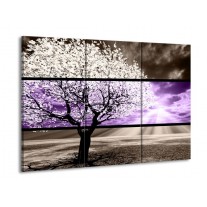 Canvas schilderij Boom | Paars, Groen, Zwart | 90x60cm 3Luik