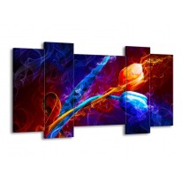 Canvas schilderij Tulp | Blauw, Rood, Oranje | 120x65 5Luik