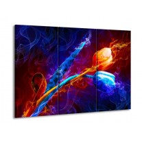 Canvas schilderij Tulp | Blauw, Rood, Oranje | 90x60cm 3Luik