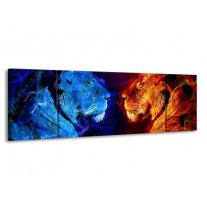 Glas schilderij Leeuw | Rood, Blauw, Rood | 170x50cm 3Luik