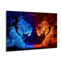 Glas schilderij Leeuw | Rood, Blauw, Rood | 90x60cm 3Luik