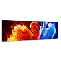 Glas schilderij Zwanen | Rood, Blauw, Rood | 170x50cm 3Luik