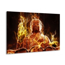 Canvas schilderij Boeddha | Bruin, Geel, Zwart | 90x60cm 3Luik