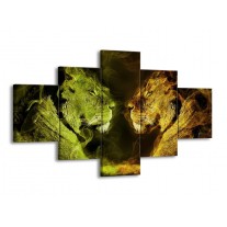 Canvas schilderij Leeuw | Geel, Wit, Groen | 125x70cm 5Luik