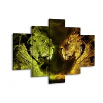 Glas schilderij Leeuw | Geel, Wit, Groen | 150x105cm 5Luik