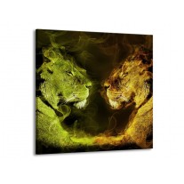 Glas schilderij Leeuw | Geel, Wit, Groen | 70x70cm 1Luik
