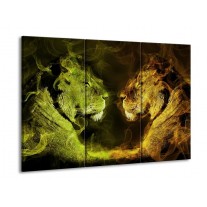 Canvas schilderij Leeuw | Geel, Wit, Groen | 90x60cm 3Luik