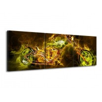 Glas schilderij Motor | Geel, Wit, Groen | 150x50cm 3Luik