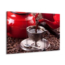 Glas schilderij Koffie | Rood, Bruin, Wit | 90x60cm 3Luik
