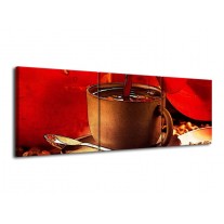 Glas schilderij Koffie | Wit, Bruin, Rood | 120x40cm 3Luik