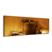 Glas schilderij Koffie | Wit, Bruin, Geel | 150x50cm 3Luik