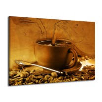 Glas schilderij Koffie | Wit, Bruin, Geel | 70x50cm 1Luik