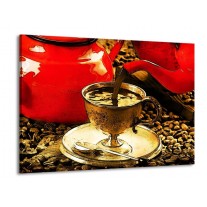 Glas schilderij Koffie | Rood, Goud, Bruin | 100x70cm 1Luik