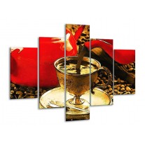 Glas schilderij Koffie | Rood, Goud, Bruin | 100x70cm 5Luik