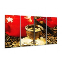 Glas schilderij Koffie | Rood, Goud, Bruin | 160x80cm 4Luik