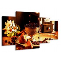 Canvas schilderij Koffie | Bruin, Geel | 160x90cm 4Luik