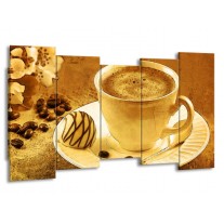 Canvas schilderij Koffie | Bruin, Geel | 150x80cm 5Luik