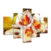 Glas schilderij Bloem | Wit, Rood, Geel | 100x70cm 5Luik