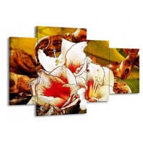 Glas schilderij Bloem | Wit, Rood, Geel | 120x75cm 4Luik