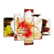 Glas schilderij Bloem | Wit, Rood, Geel | 100x70cm 5Luik