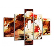 Glas schilderij Bloem | Wit, Rood, Geel | 100x70cm 5Luik