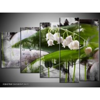 Klok schilderij Bloem | Wit, Groen, Grijs | 150x100cm 5Luik