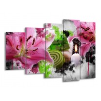 Glas schilderij Bloem | Roze, Groen, Wit | 150x100cm 5Luik