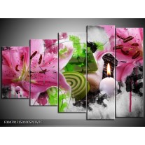 Klok schilderij Bloem | Roze, Groen, Wit | 150x100cm 5Luik