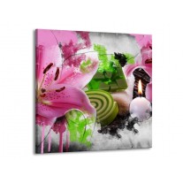 Glas schilderij Bloem | Roze, Groen, Wit | 70x70cm 1Luik