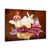 Glas schilderij Orchidee | Paars, Wit, Bruin | 90x60cm 3Luik
