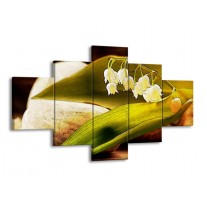 Canvas schilderij Bloem | Groen, Wit, Bruin | 125x70cm 5Luik