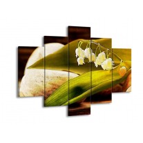 Canvas schilderij Bloem | Groen, Wit, Bruin | 150x105cm 5Luik