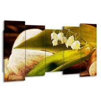 Canvas schilderij Bloem | Groen, Wit, Bruin | 150x80cm 5Luik