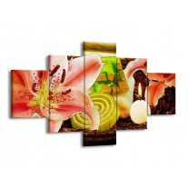 Canvas schilderij Bloem | Roze, Groen, Wit | 125x70cm 5Luik