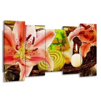 Canvas schilderij Bloem | Roze, Groen, Wit | 150x80cm 5Luik