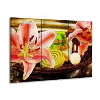 Canvas schilderij Bloem | Roze, Groen, Wit | 90x60cm 3Luik