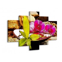 Canvas schilderij Orchidee | Paars, Groen, Bruin | 150x105cm 5Luik
