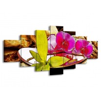 Canvas schilderij Orchidee | Paars, Groen, Bruin | 210x100cm 7Luik
