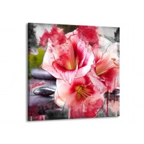 Glas schilderij Bloem | Rood, Wit, Grijs | 70x70cm 1Luik
