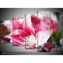 Klok schilderij Bloem | Roze, Wit, Grijs | 150x100cm 5Luik