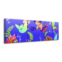 Glas schilderij Sprookje | Blauw, Groen, Geel | 150x50cm 3Luik