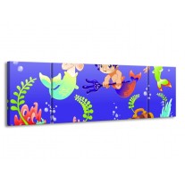 Canvas schilderij Sprookje | Blauw, Groen, Geel | 170x50cm 3Luik
